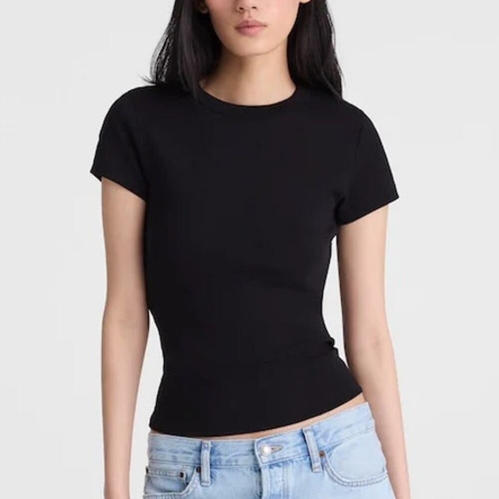 Madewell The 90s Crewneck Tee Compact Cotton Jet Black Size Medium NWT